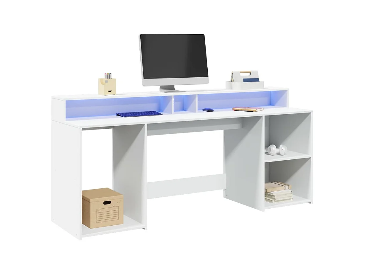 Bureau met LED-verlichting 200x55x91 cm bewerkt hout wit
