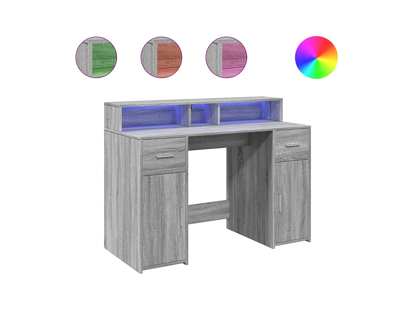 Bureau et lumières LED sonoma gris 120x55x91cm bois ingénierie