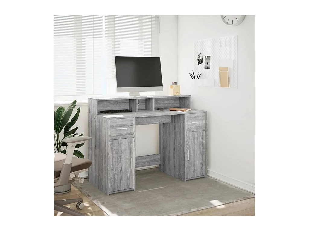 Bureau et lumières LED sonoma gris 120x55x91cm bois ingénierie