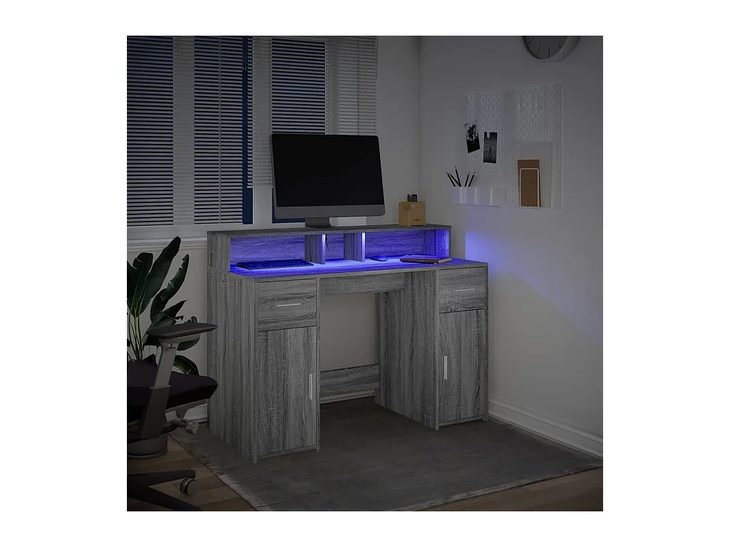 Bureau et lumières LED sonoma gris 120x55x91cm bois ingénierie