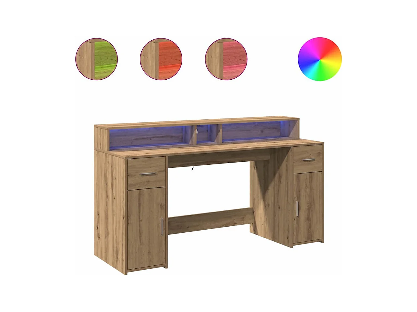 Bureau avec lumières LED chêne artisanal bois d'ingénierie