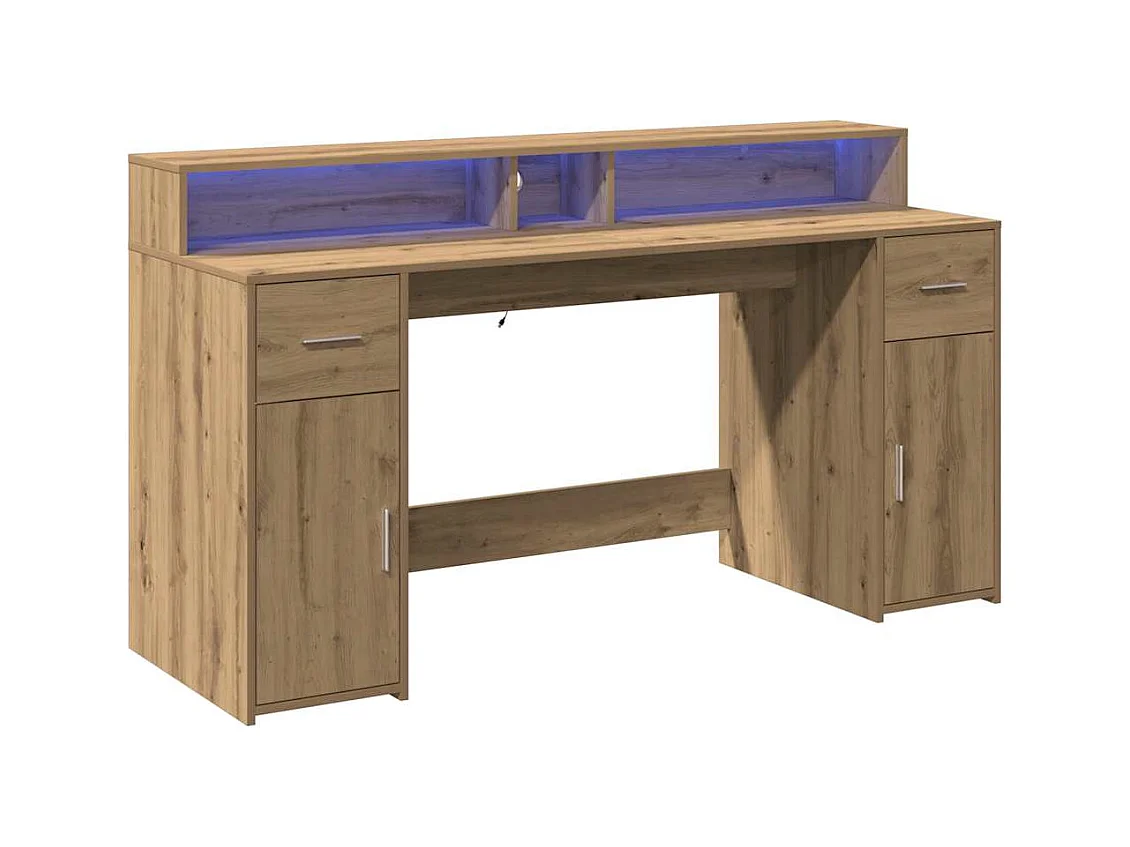 Bureau avec lumières LED chêne artisanal bois d'ingénierie