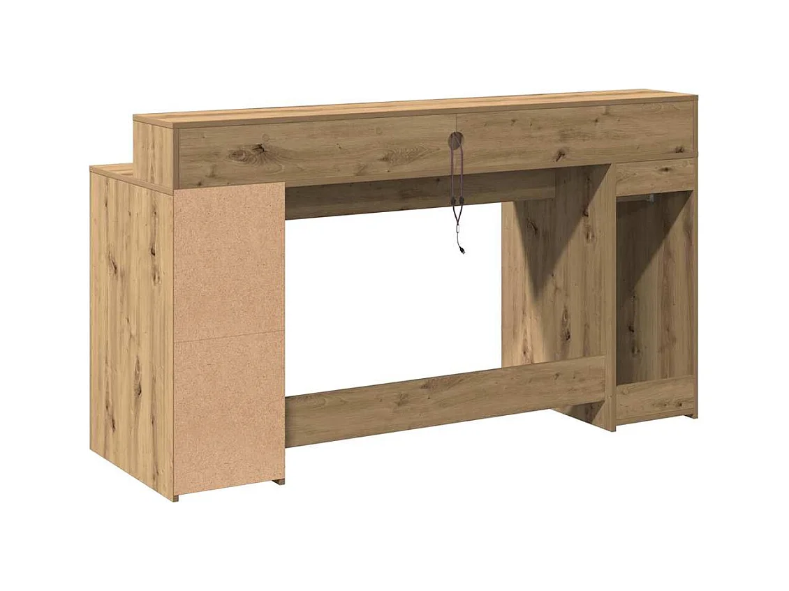 Bureau avec lumières LED chêne artisanal bois d'ingénierie
