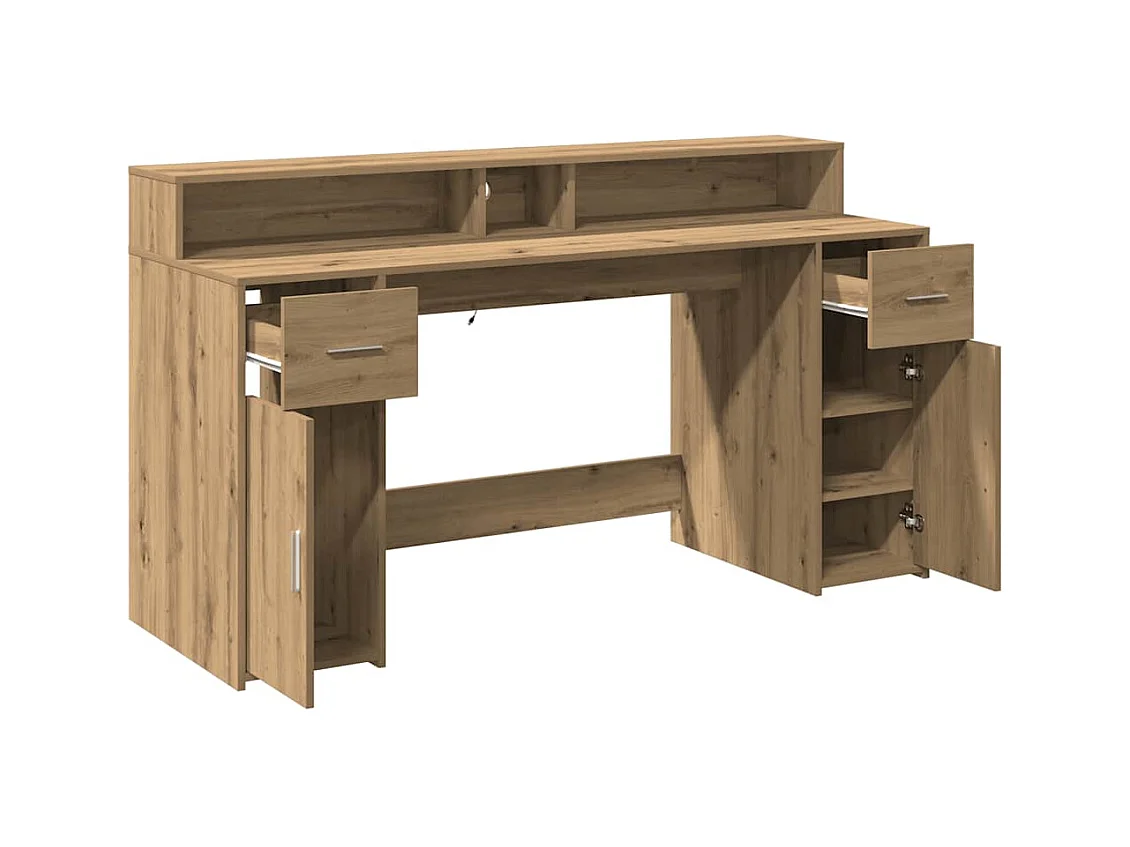 Bureau avec lumières LED chêne artisanal bois d'ingénierie
