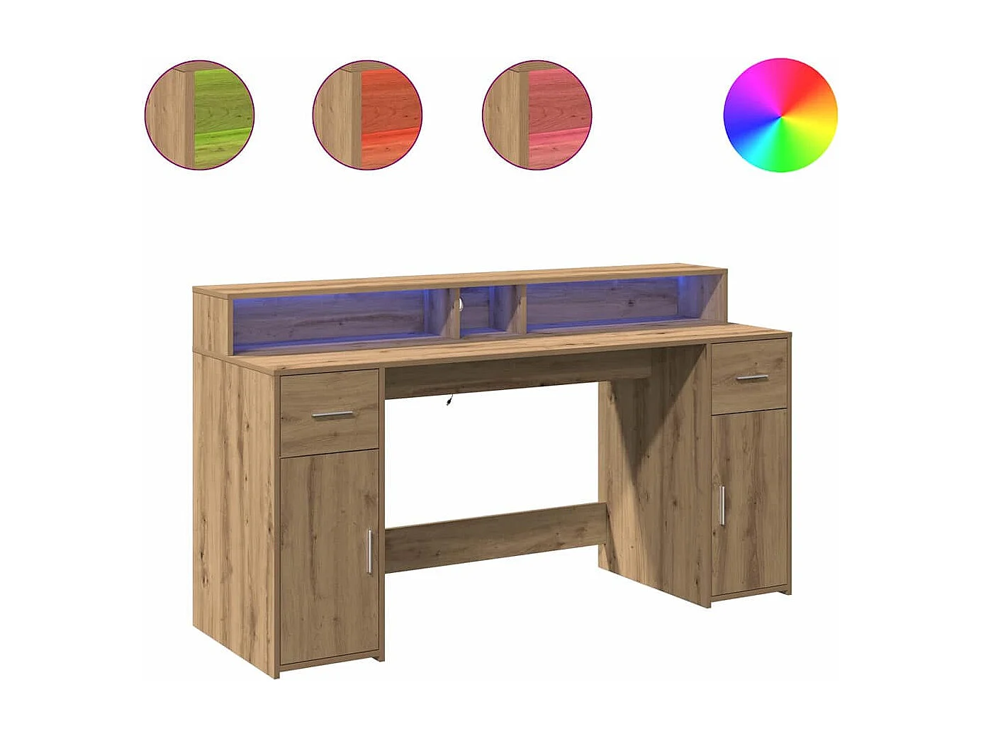 Bureau avec lumières LED chêne artisanal bois d'ingénierie