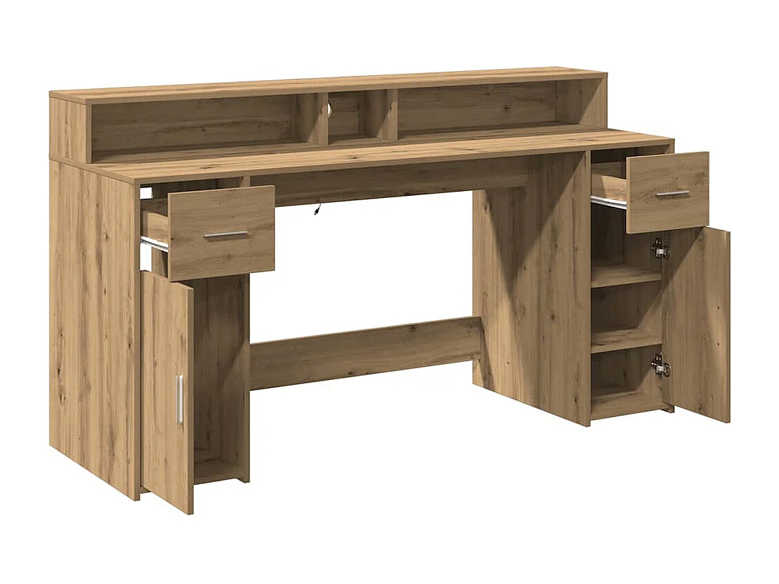 Bureau avec lumières LED chêne artisanal bois d'ingénierie