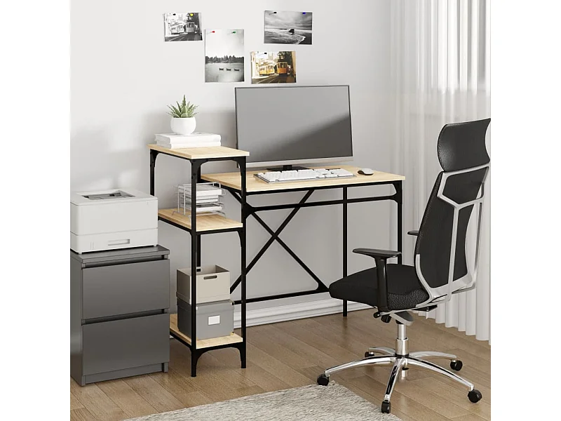Bureau avec étagères chêne 105x50x90cm bois d'ingénierie et fer