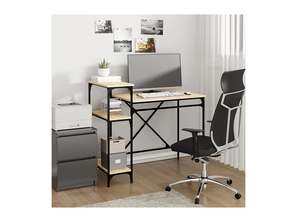 Bureau avec étagères chêne 105x50x90cm bois d'ingénierie et fer