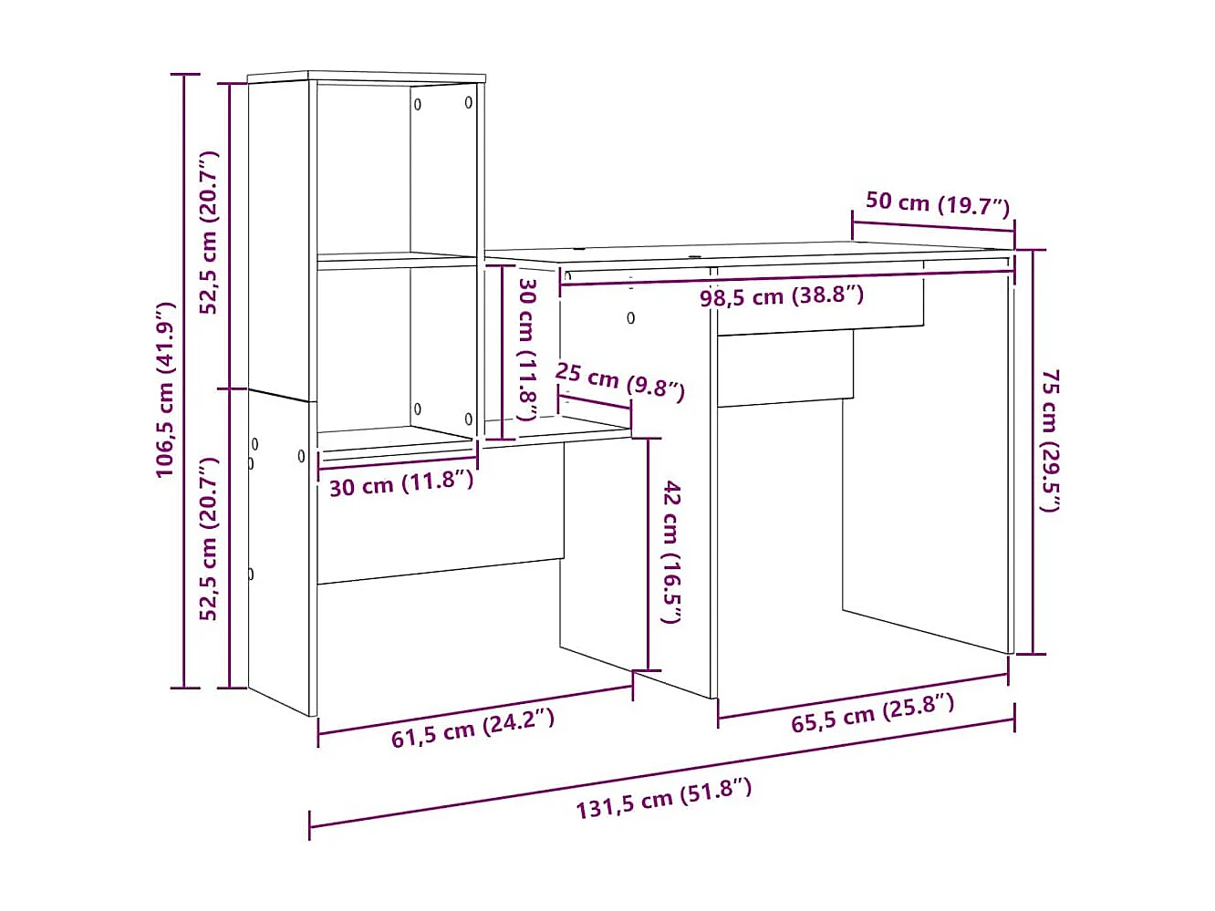 Bureau Chêne sonoma 131,5 x 50 x 106,5 cm Bois d'ingénierie