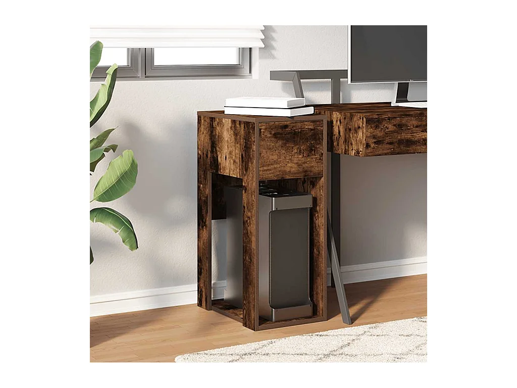 Support de tour d'ordinateur et tiroir chêne fumé 30x44x74 cm