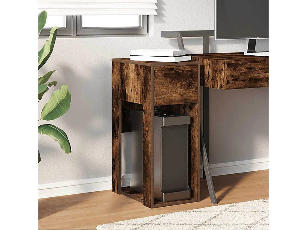 Support de tour d'ordinateur et tiroir chêne fumé 30x44x74 cm