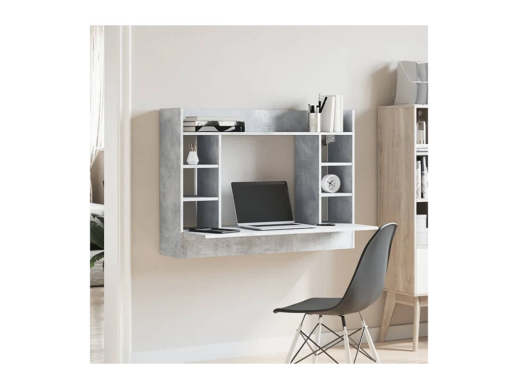 Bureau mural gris béton 105x48x75 cm bois d'ingénierie