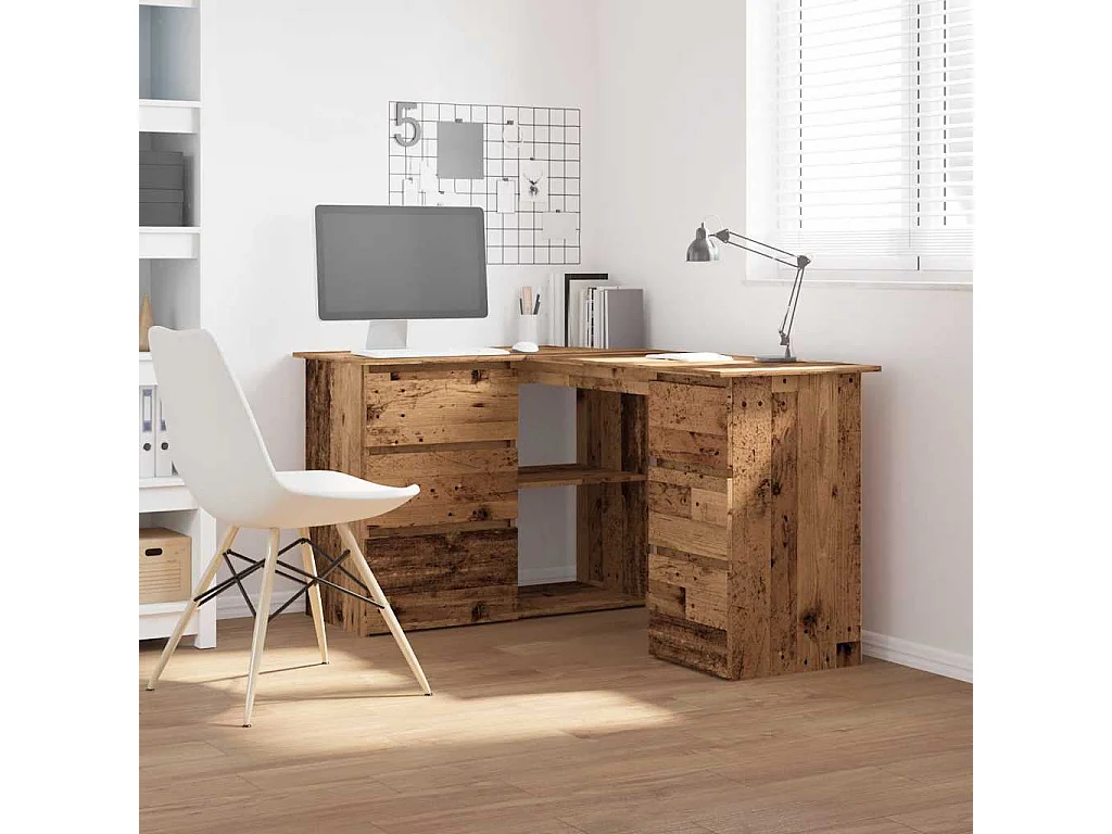 Hoekbureau 145x100x76 cm bewerkt hout oud houtkleurig