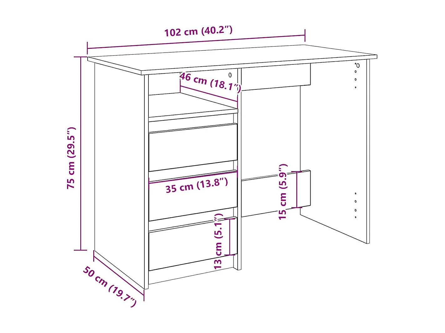 Bureau sonoma gris 102x50x75 cm bois d'ingénierie