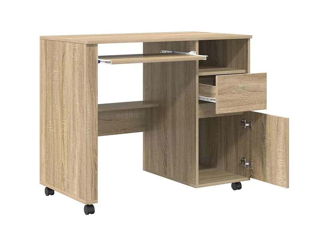 Bureau avec roulettes avec tiroir Chêne sonoma 91 x 50 x 77 cm