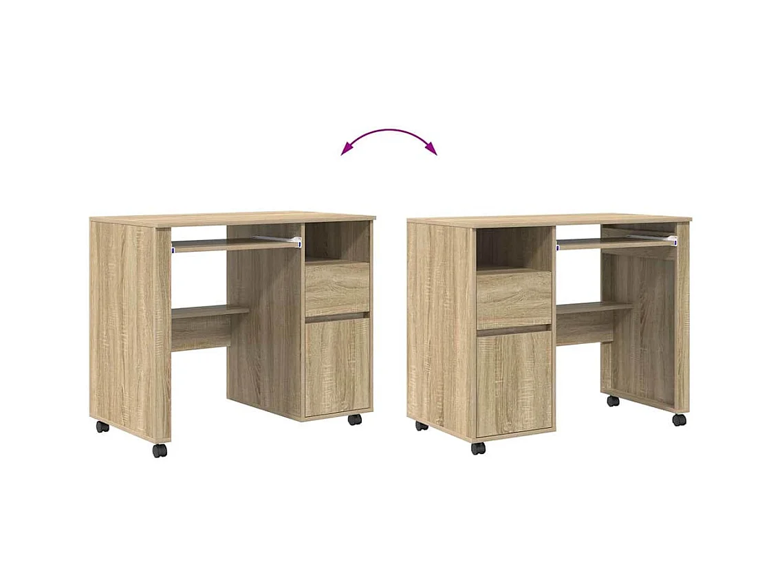 Bureau avec roulettes avec tiroir Chêne sonoma 91 x 50 x 77 cm