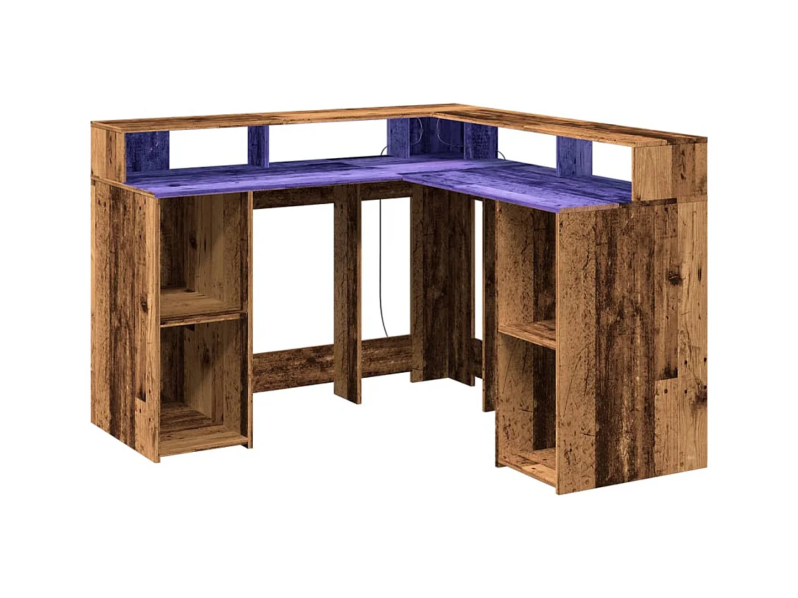 Bureau avec lumières LED vieux bois bois d'ingénierie