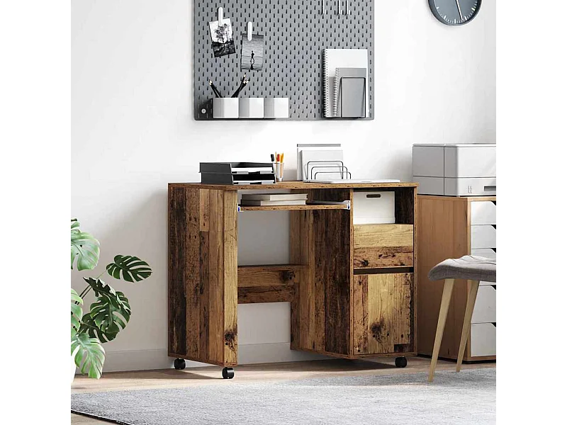 Bureau avec roulettes avec tiroir Bois Ancien 91 x 50 x 77 cm
