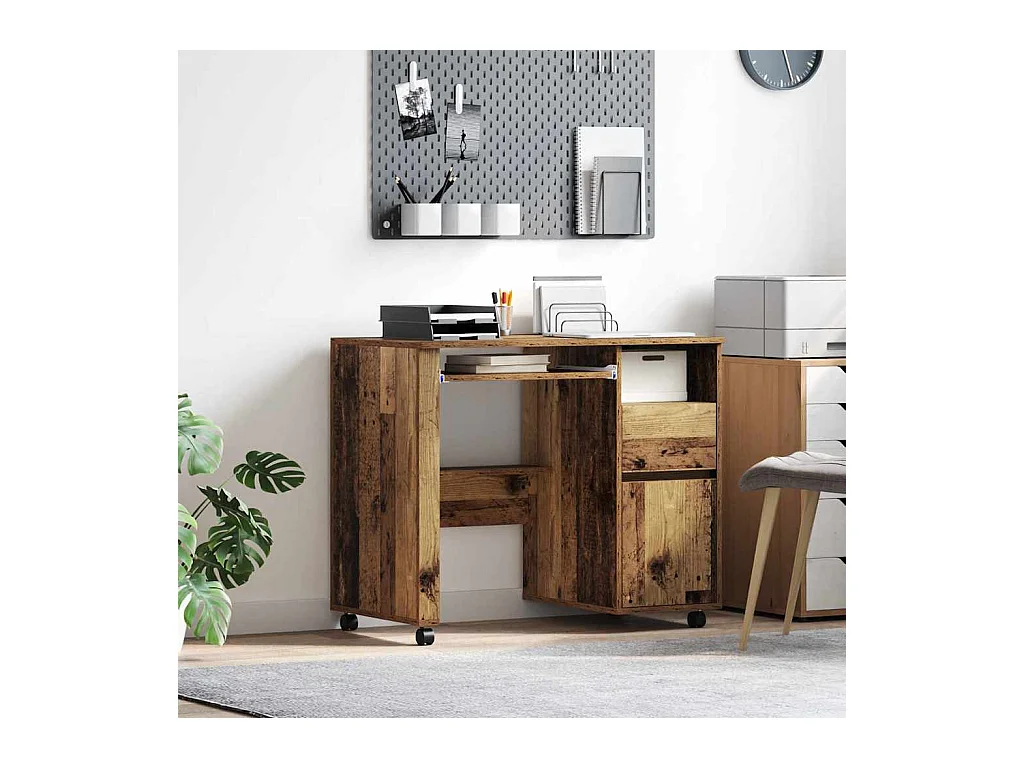 Bureau avec roulettes avec tiroir Bois Ancien 91 x 50 x 77 cm