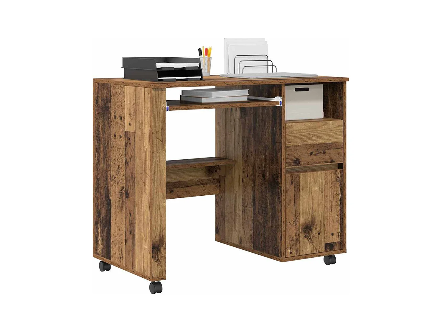 Bureau avec roulettes avec tiroir Bois Ancien 91 x 50 x 77 cm
