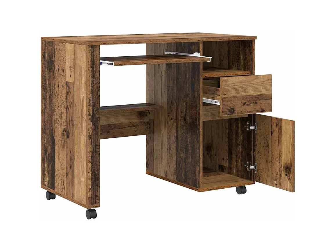 Bureau avec roulettes avec tiroir Bois Ancien 91 x 50 x 77 cm