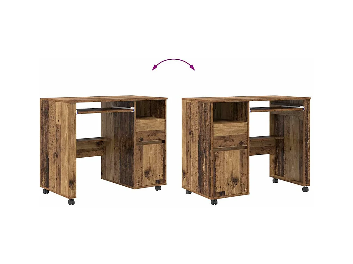 Bureau avec roulettes avec tiroir Bois Ancien 91 x 50 x 77 cm