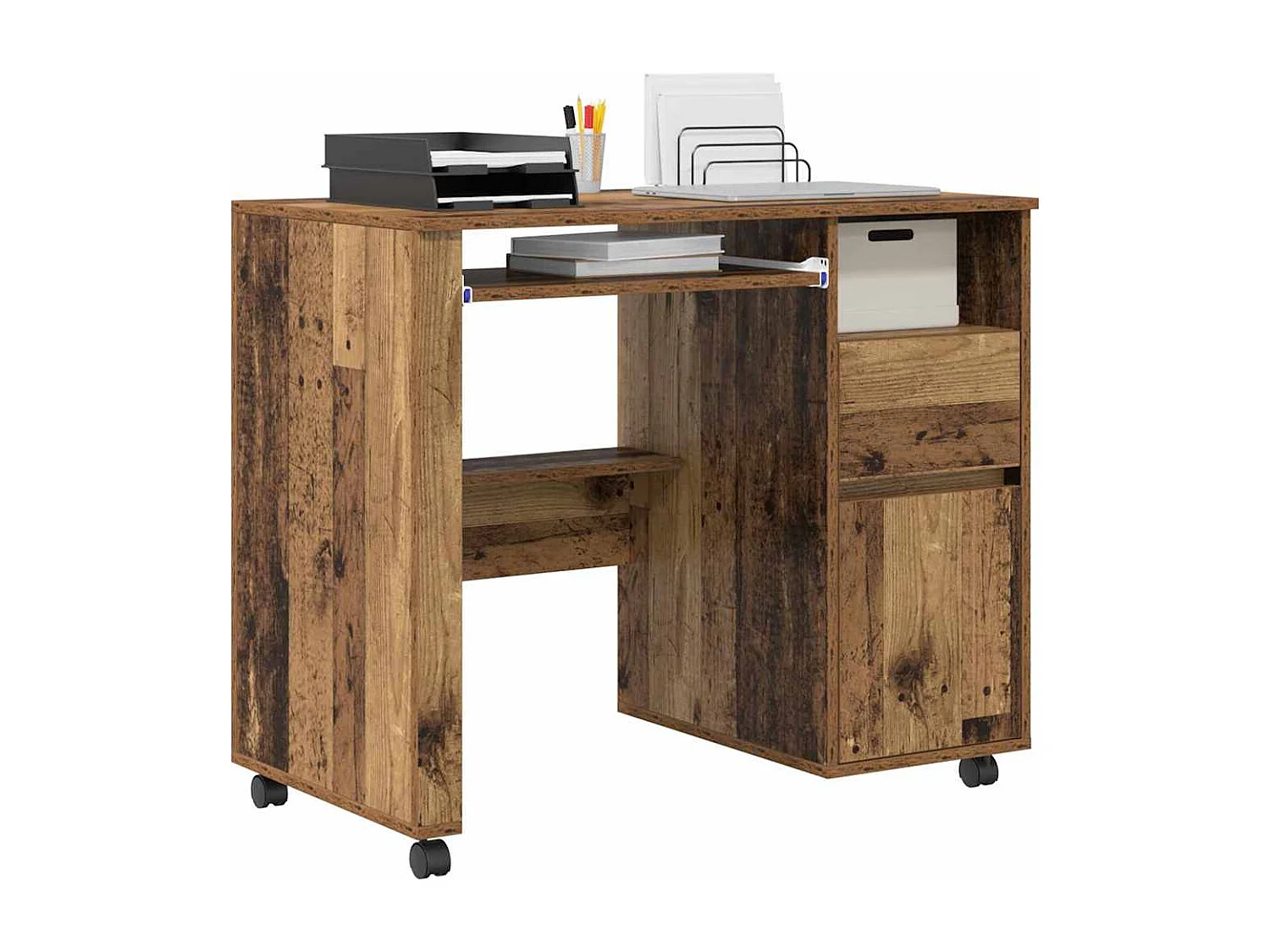 Bureau avec roulettes avec tiroir Bois Ancien 91 x 50 x 77 cm