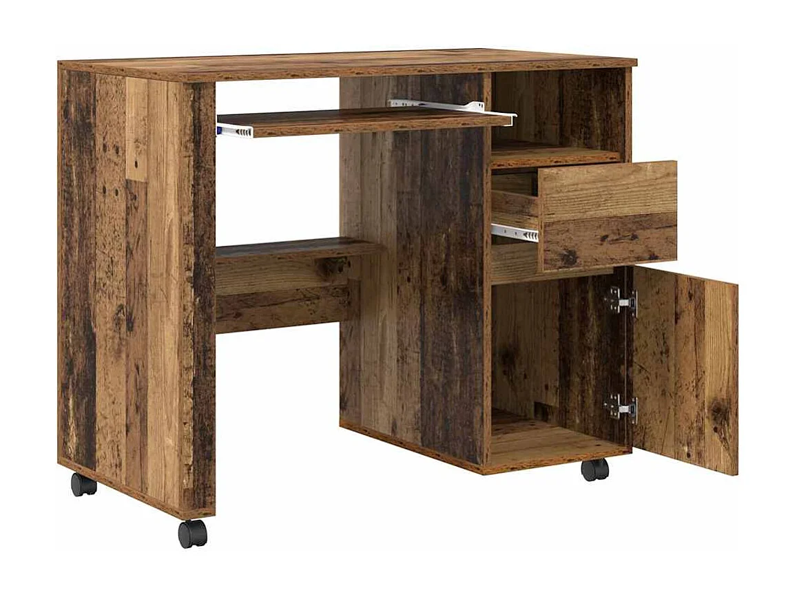 Bureau avec roulettes avec tiroir Bois Ancien 91 x 50 x 77 cm