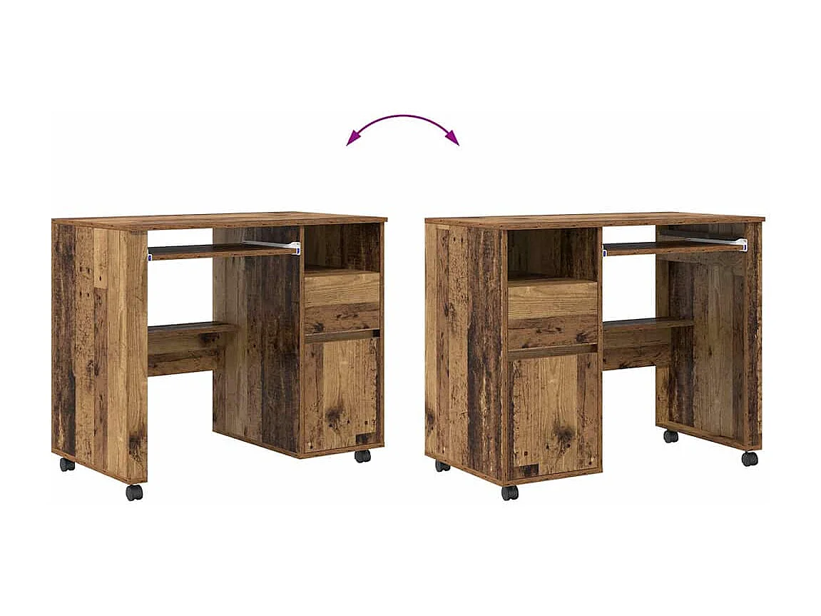 Bureau avec roulettes avec tiroir Bois Ancien 91 x 50 x 77 cm