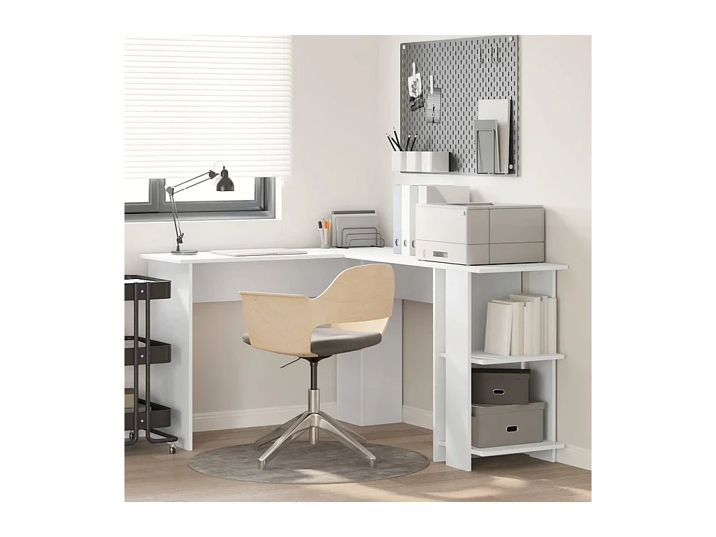 Bureau d'angle avec rangement Blanc 140 x 113.5 x 75 cm