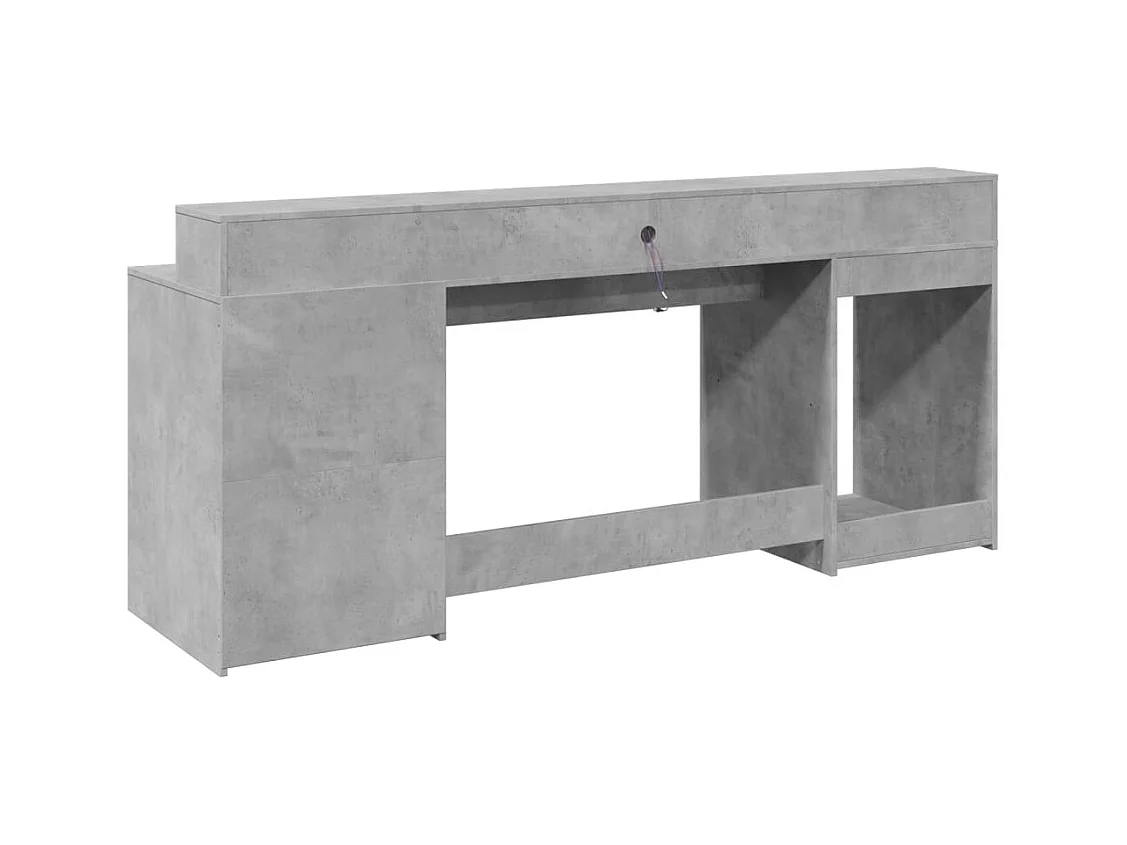 Bureau et lumières LED gris béton 200x55x91cm bois d'ingénierie
