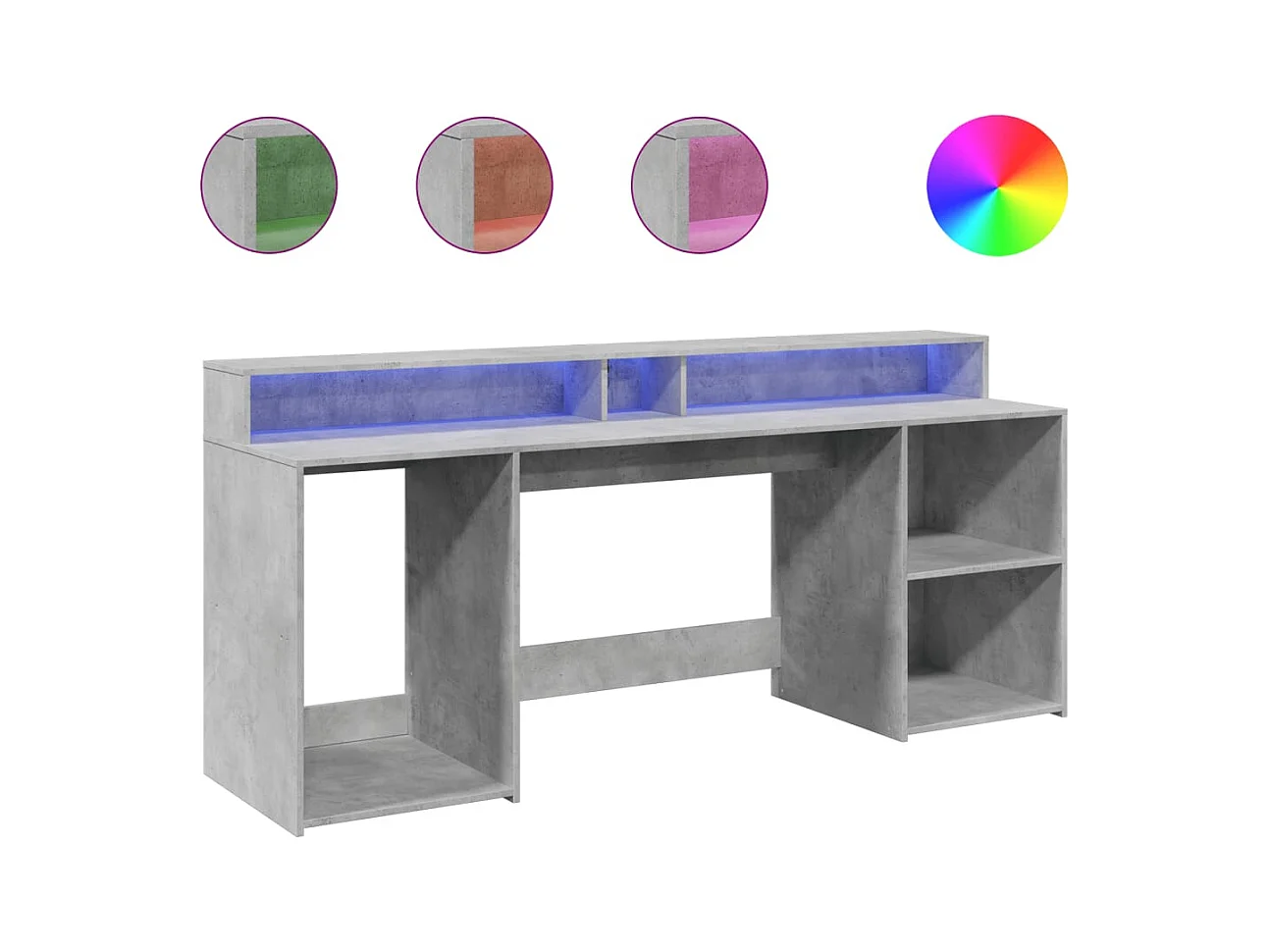 Bureau et lumières LED gris béton 200x55x91cm bois d'ingénierie