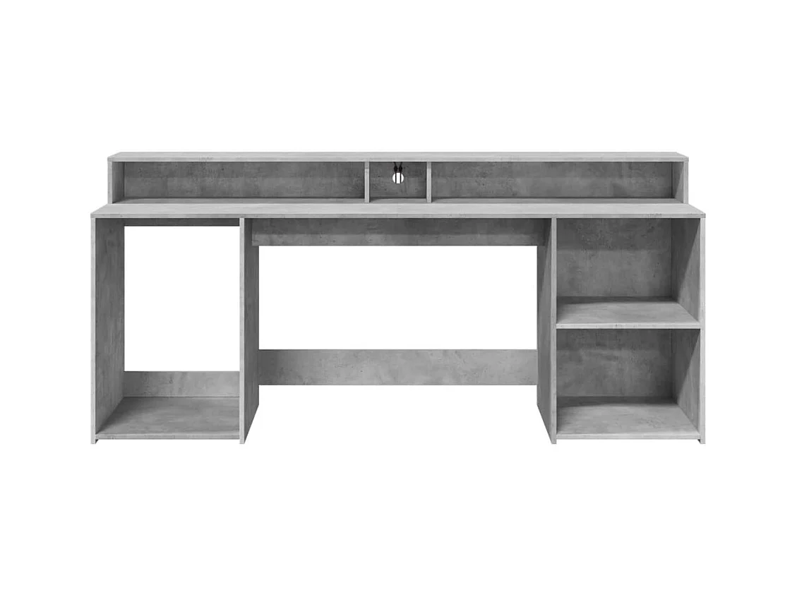 Bureau et lumières LED gris béton 200x55x91cm bois d'ingénierie