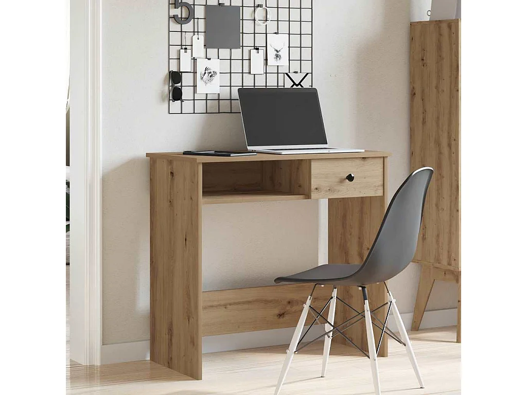 Bureau chêne artisanal 80x40x75 cm bois d'ingénierie