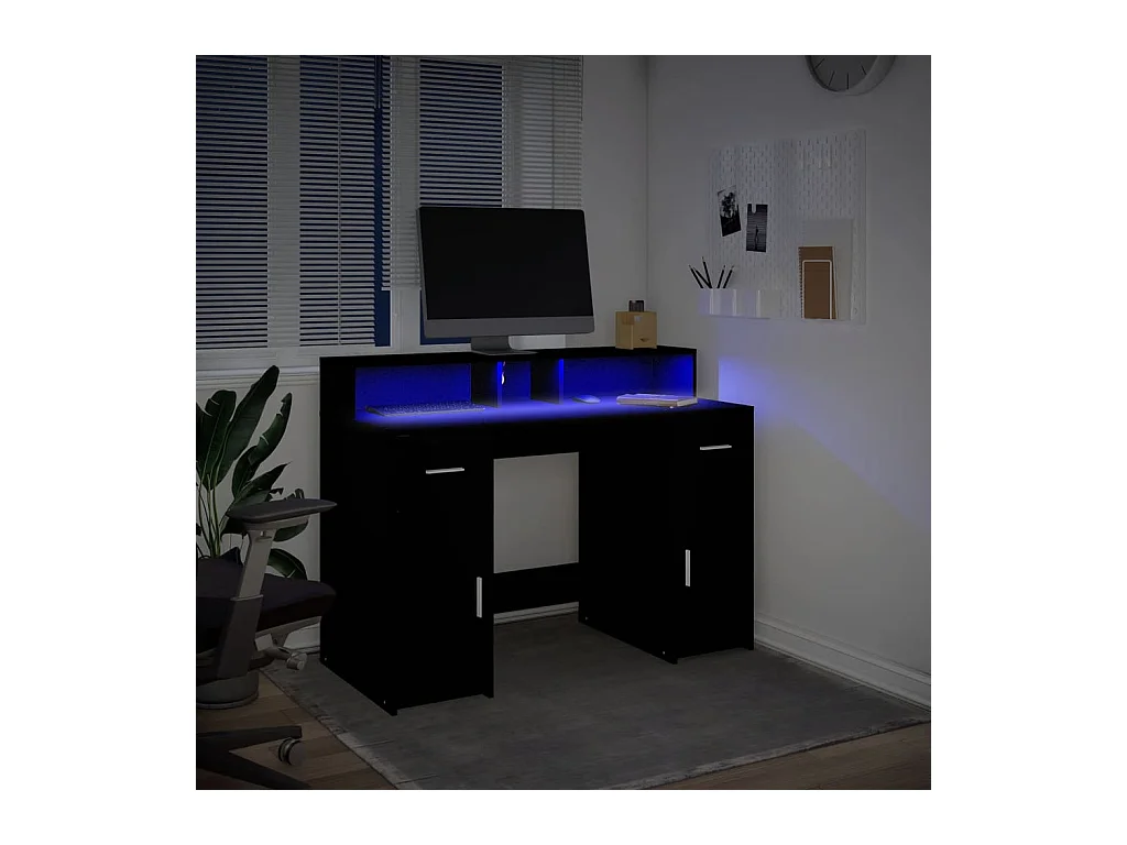 Secretária com luzes LED 120x55x91 cm derivados de madeira preto