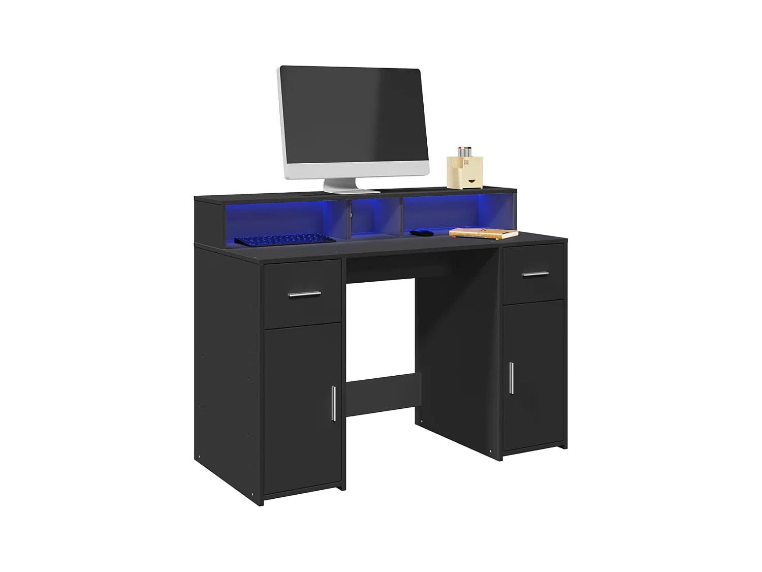 Escritorio con luz LED madera ingeniería negro 120x55x91 cm