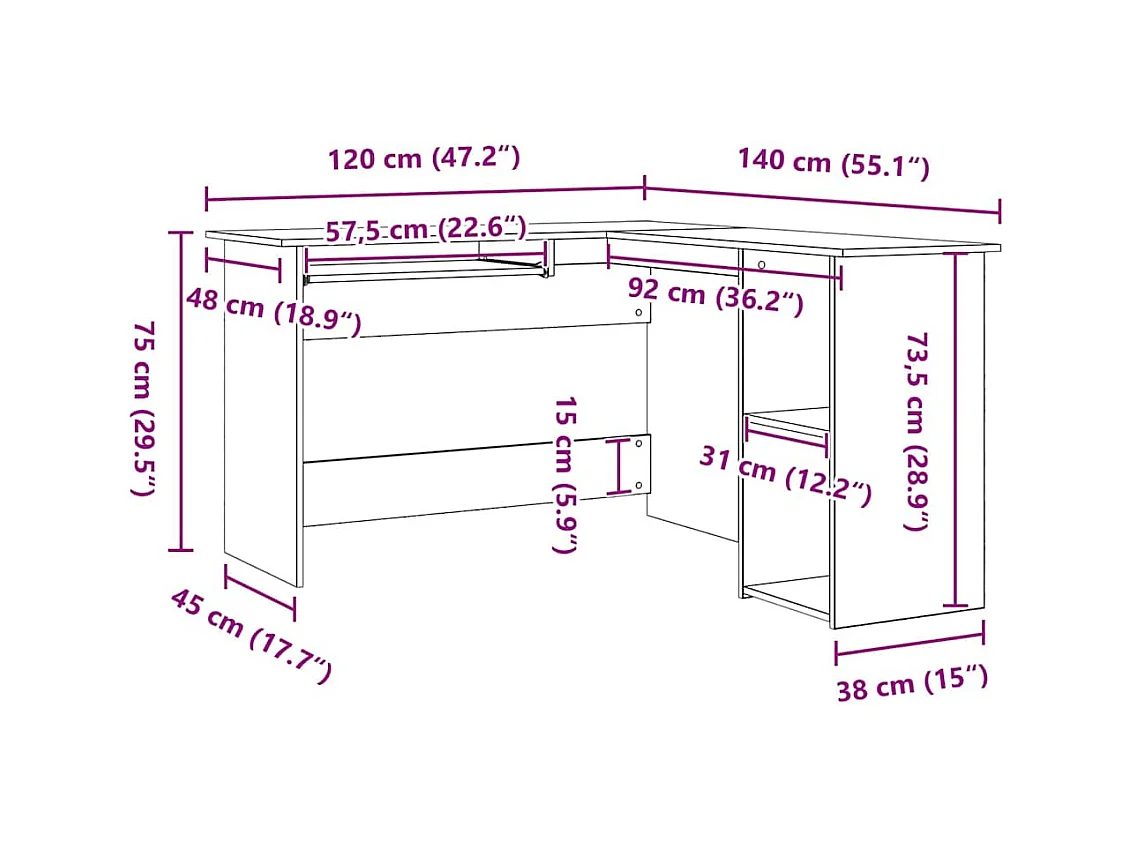 Bureau d'angle Chêne noir 120 x 140 x 75 cm Bois d'ingénierie