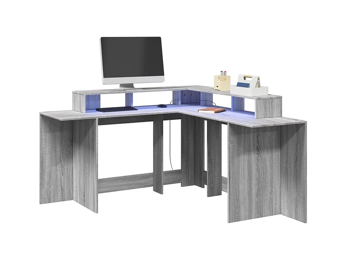 Bureau met LED-verlichting 152x152x91 cm hout grijs sonoma