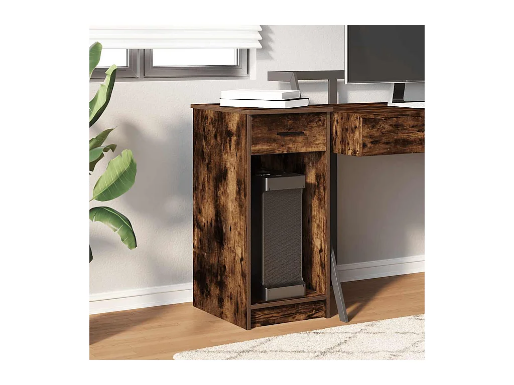 Support de tour d'ordinateur et tiroir chêne fumé 35x45x77 cm