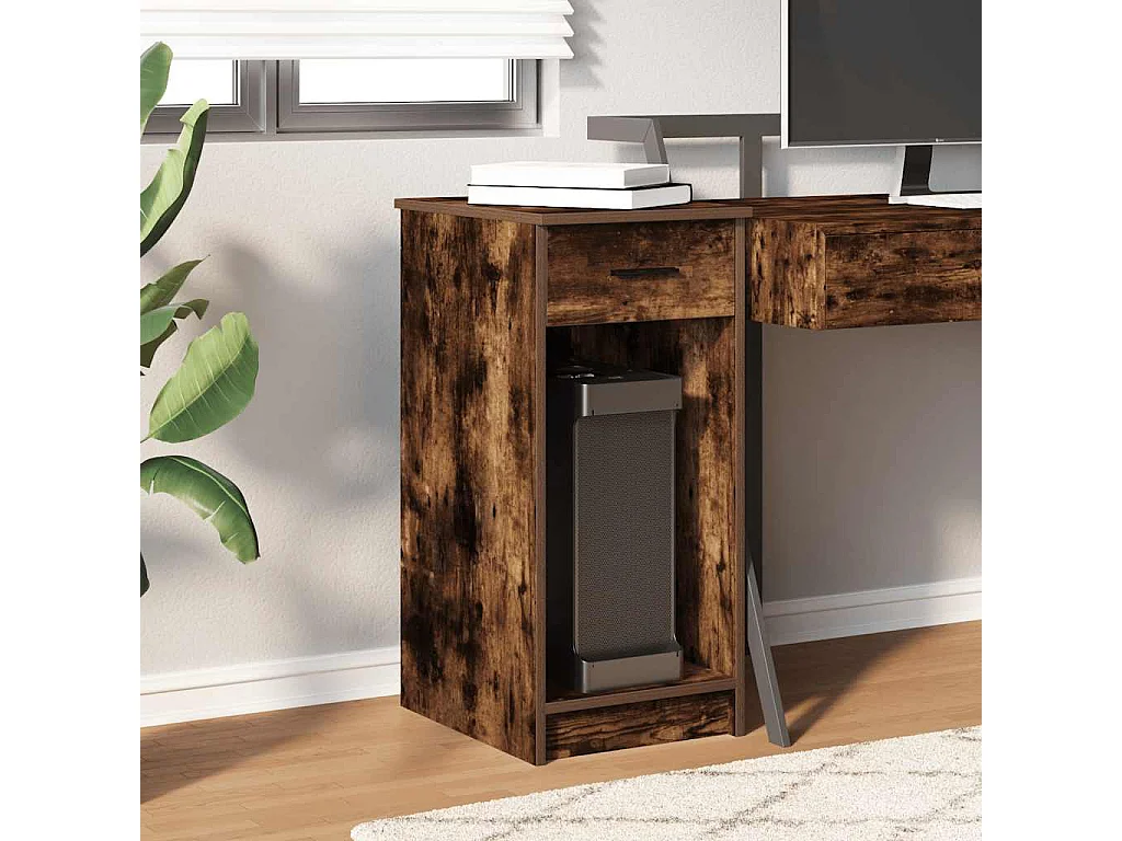 Support de tour d'ordinateur et tiroir chêne fumé 35x45x77 cm