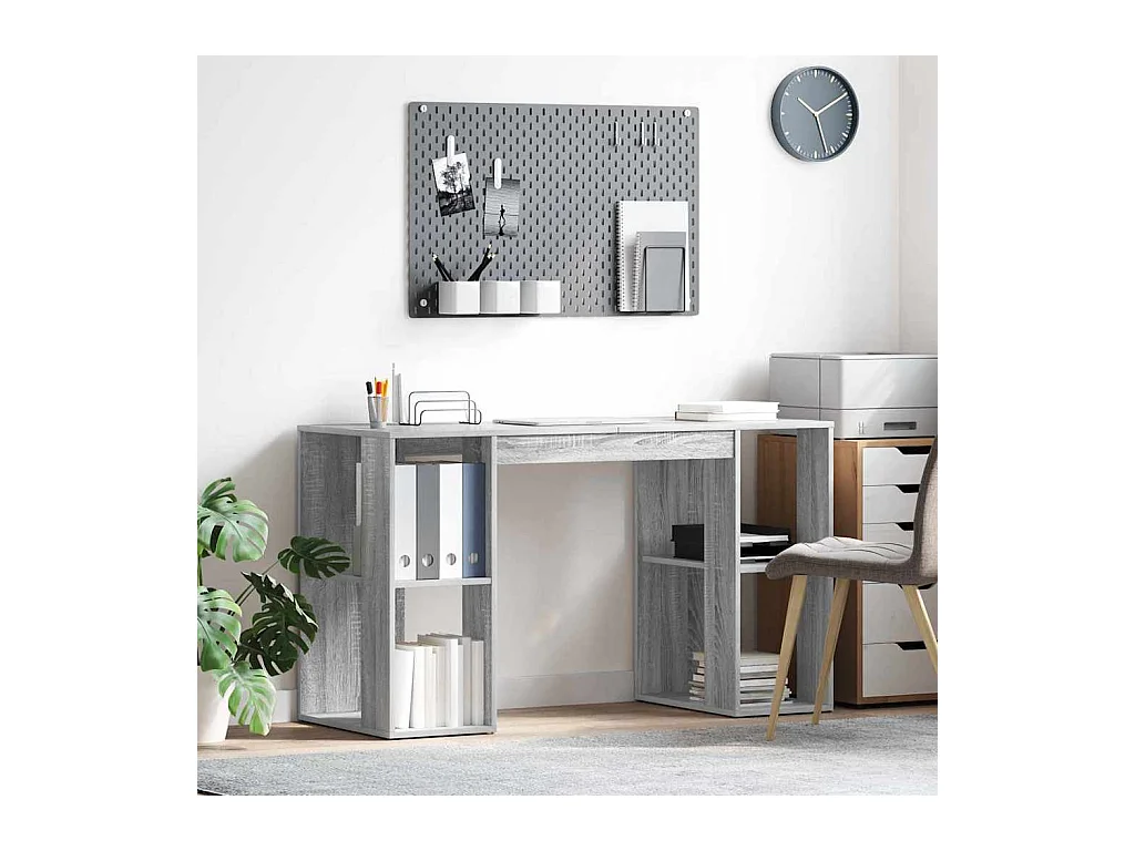 Bureau avec Rangement Gris Sonoma 130 x 50,5 x 75 cm