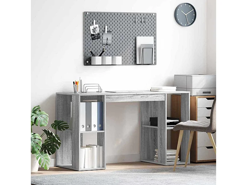 Bureau avec Rangement Gris Sonoma 130 x 50,5 x 75 cm