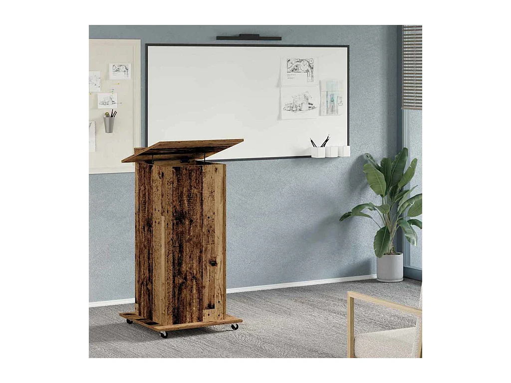 Podium avec roue Bois ancien 55 x 55 x 107 cm Bois d'ingénierie