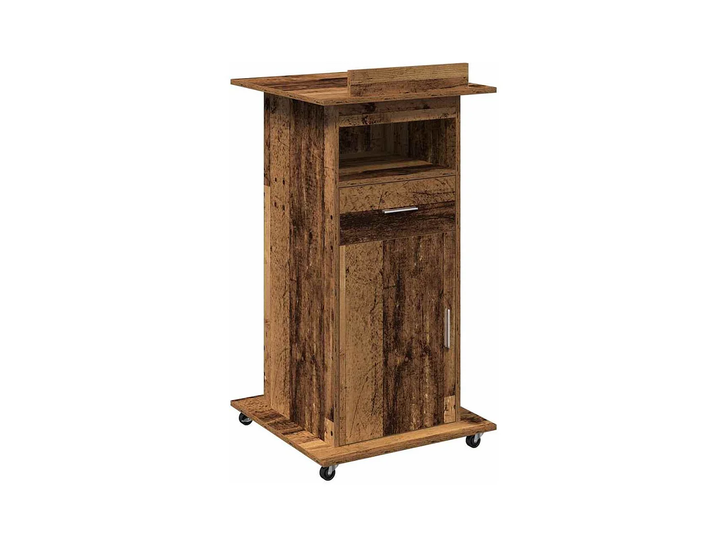 Podium avec roue Bois ancien 55 x 55 x 107 cm Bois d'ingénierie