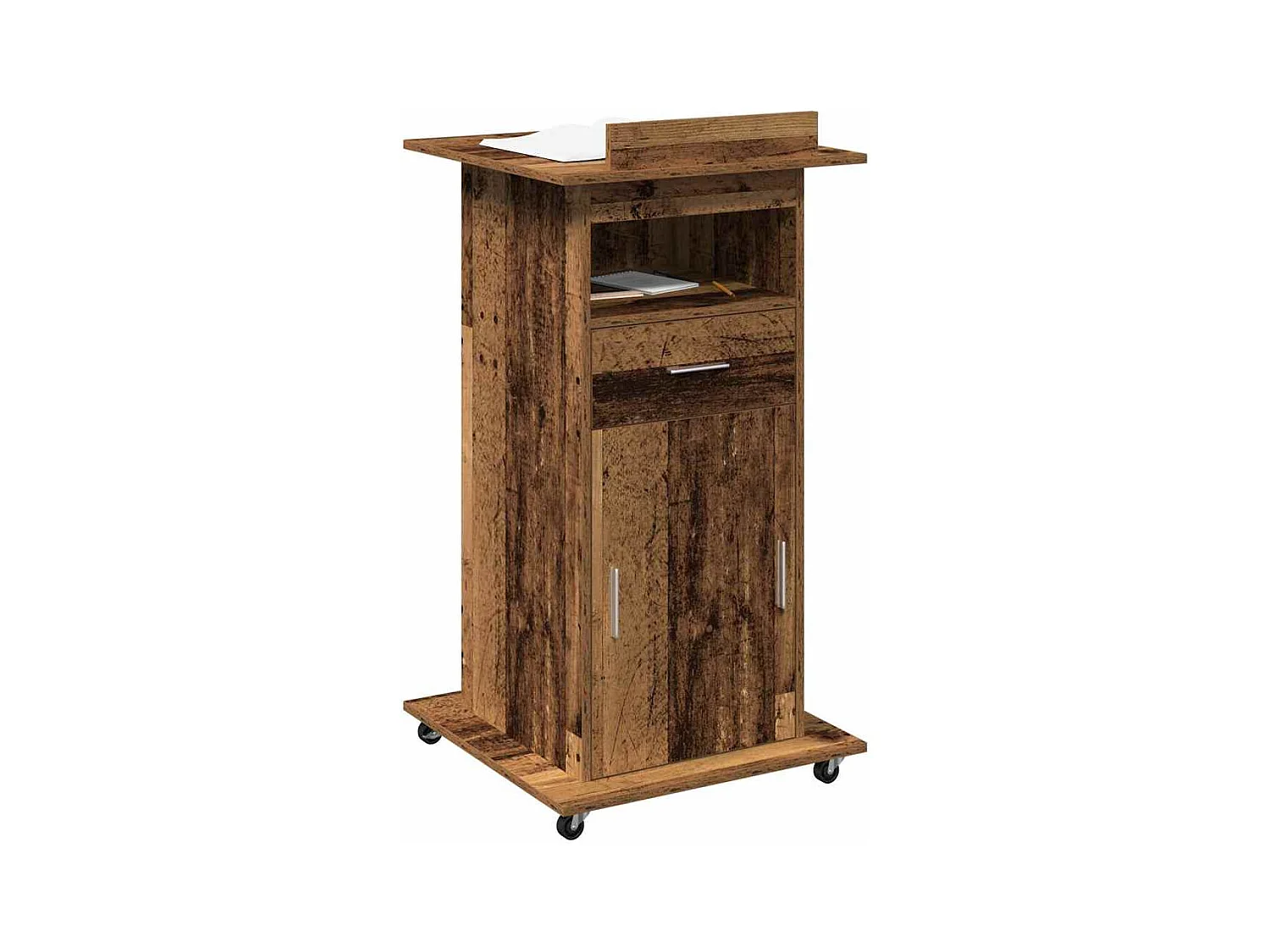 Podium avec roue Bois ancien 55 x 55 x 107 cm Bois d'ingénierie