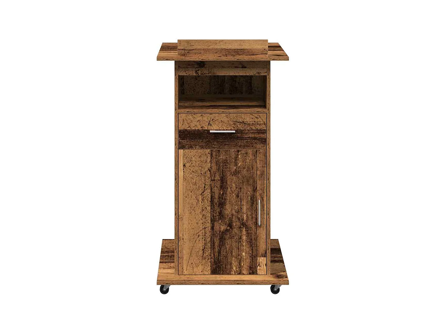 Podium avec roue Bois ancien 55 x 55 x 107 cm Bois d'ingénierie