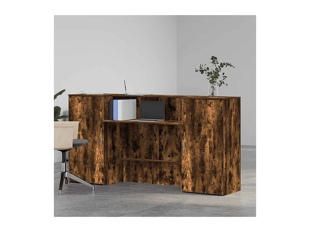 Bureau de réception chêne fumé 200x50x103,5cm bois d'ingénierie