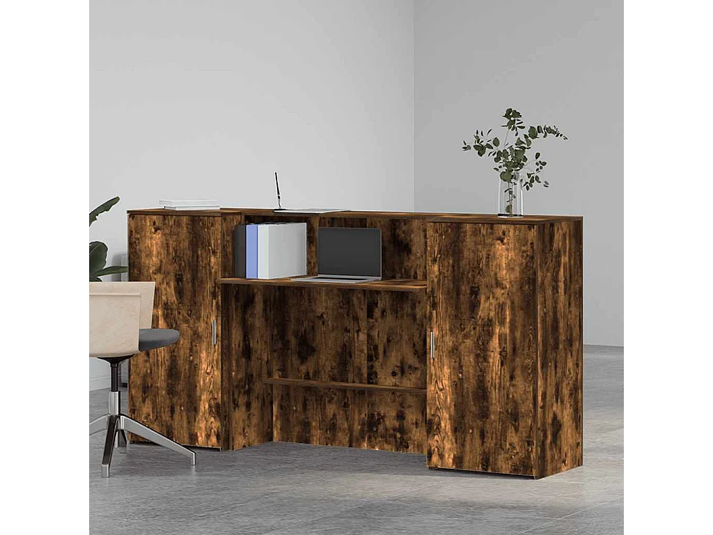 Bureau de réception chêne fumé 200x50x103,5cm bois d'ingénierie