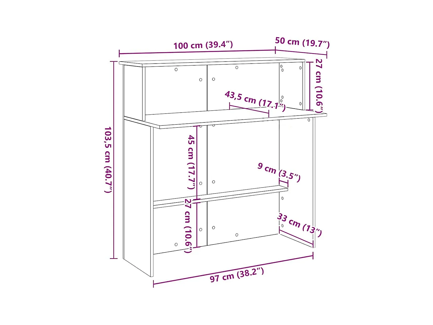 Bureau de réception vieux bois 100x50x103,5cm bois d'ingénierie
