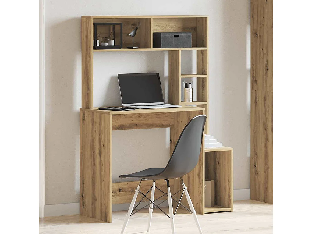 Bureau avec étagères chêne artisanal Bois d'ingénierie